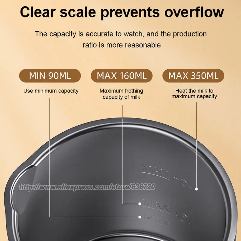 رغوة الحليب الكهربائية، مكواة بخار الحليب 4 في 1، 11.8 أونصة/350 مل صانع رغوة دافئ وبارد أوتوماتيكي للقهوة واللاتيه والكابتشينو