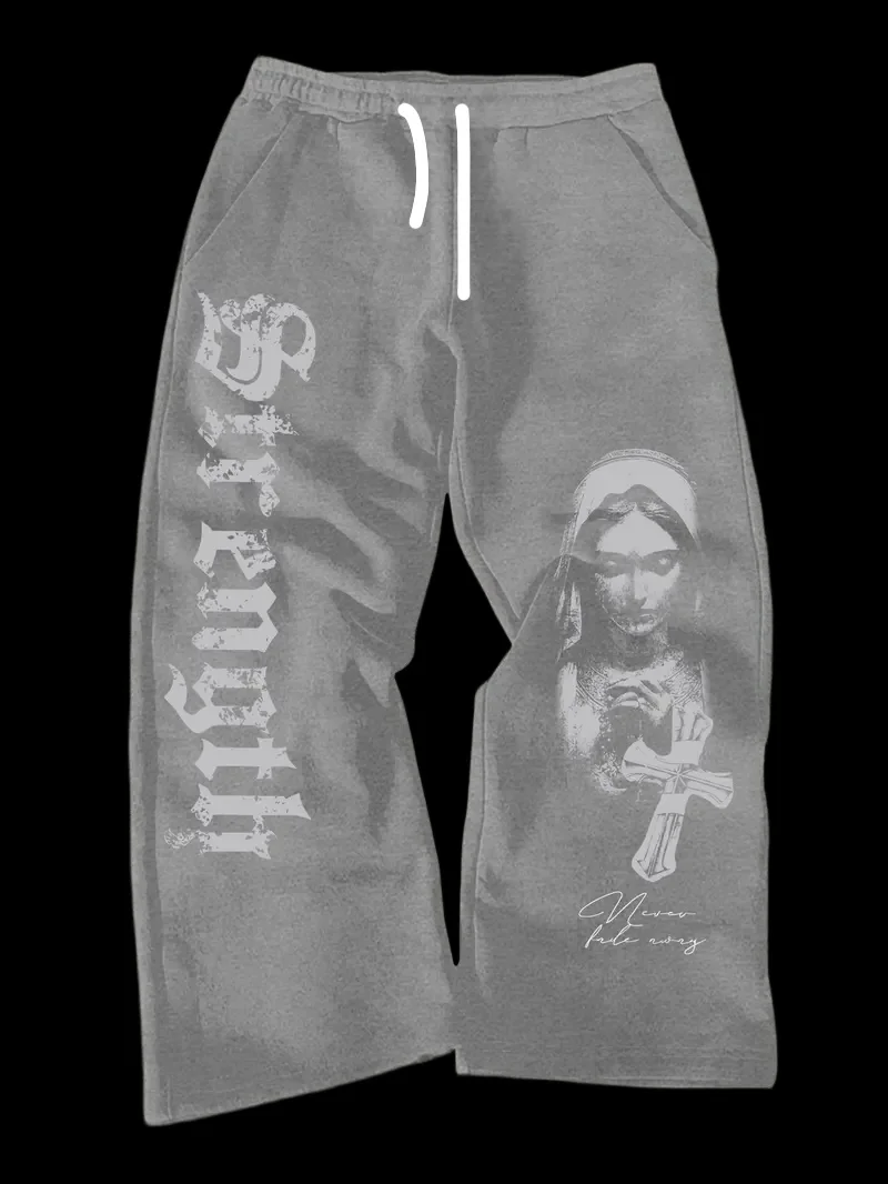 Herren Gothic Vertikale Grafik Weite Jogginghose mit Kordelzug Lose Gerade Baggy Y2K Dark Punk Streetwear Hose – Detail 3