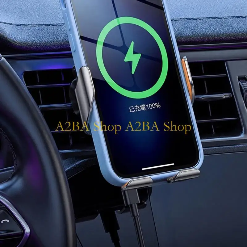 A2BA Fast 15W Wireless Car Phone Holder Strong With Auto Lock Feature Car Phone Mount Easy to Use for Vents Use