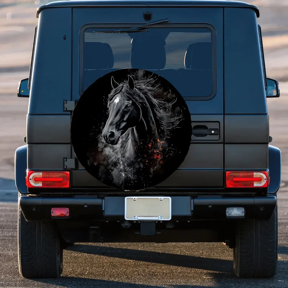 1 قطعة تصميم الحصان الأسود غطاء إطار بوليستر للمركبات على الطرق الوعرة والشاحنات وسيارات الدفع الرباعي دائم حماية جميع التضاريس التخييم الملحقات
