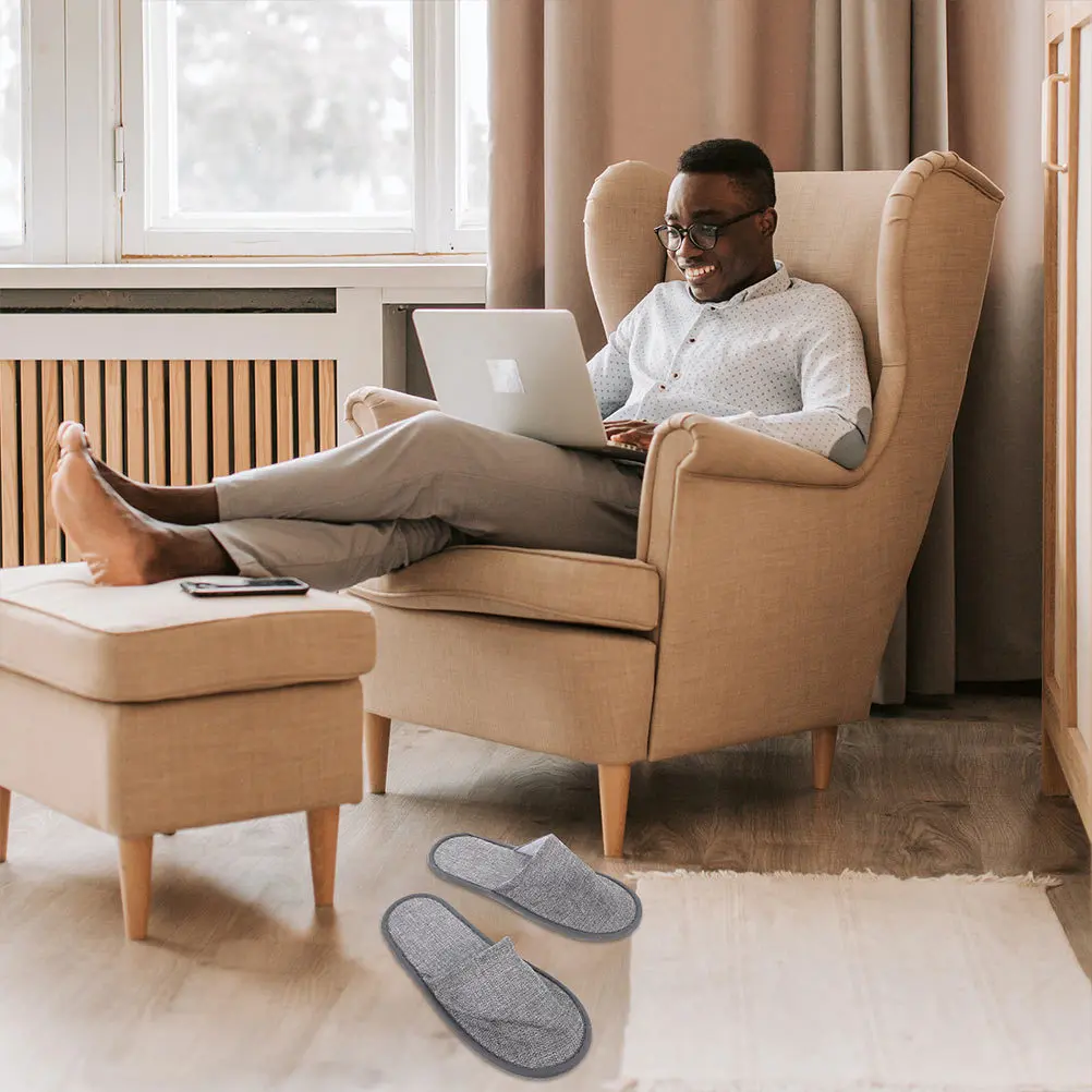 

5 шт. складные 5 пар легких нескользящих хлопковых льняных тапочек, дорожные тапочки для дома, отеля, спа, серого цвета