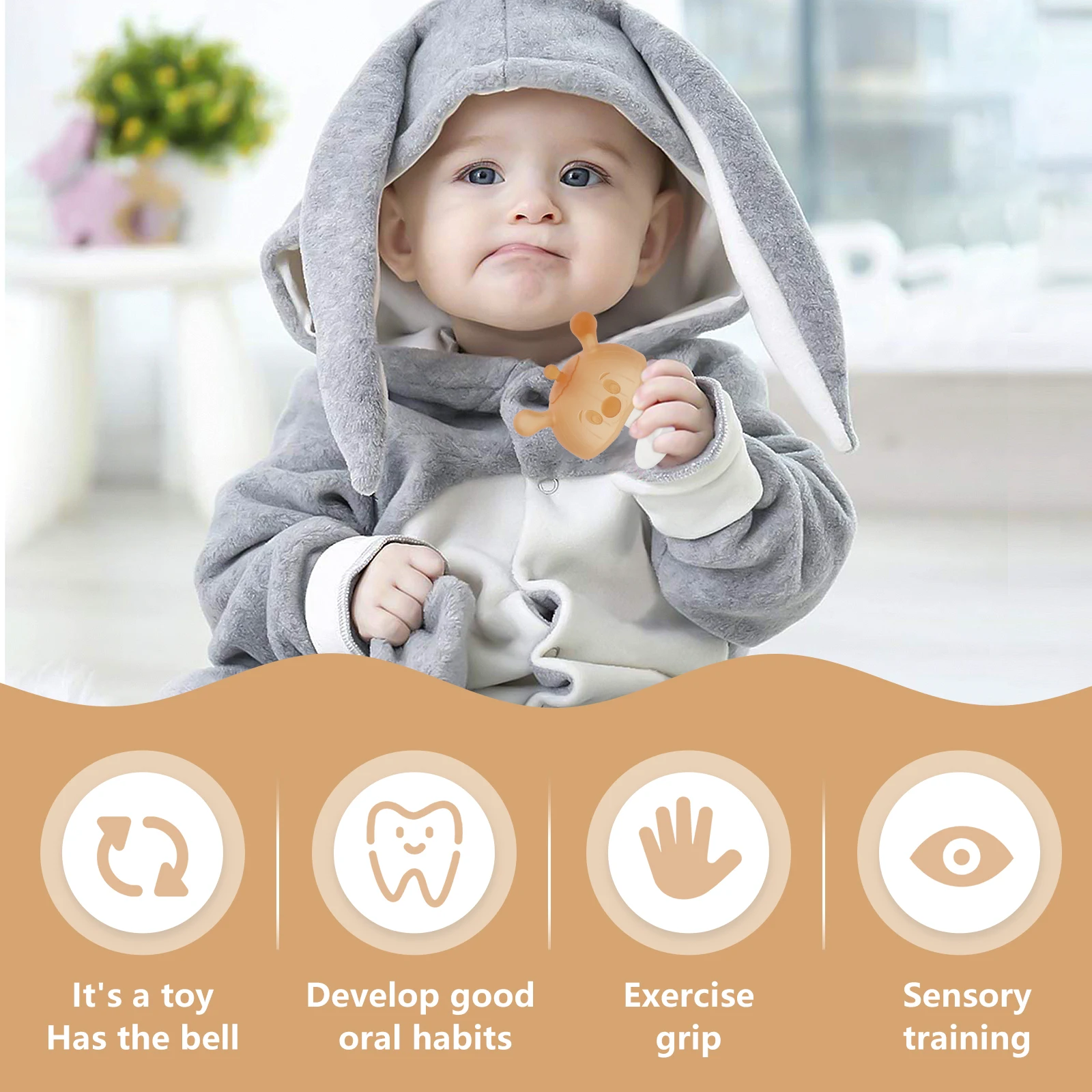 

Mushroom Shape Silicone Baby Teether Toddler Infant Gum Teething With Suction Cup Portable Lightweight Newborn Gift For Baby