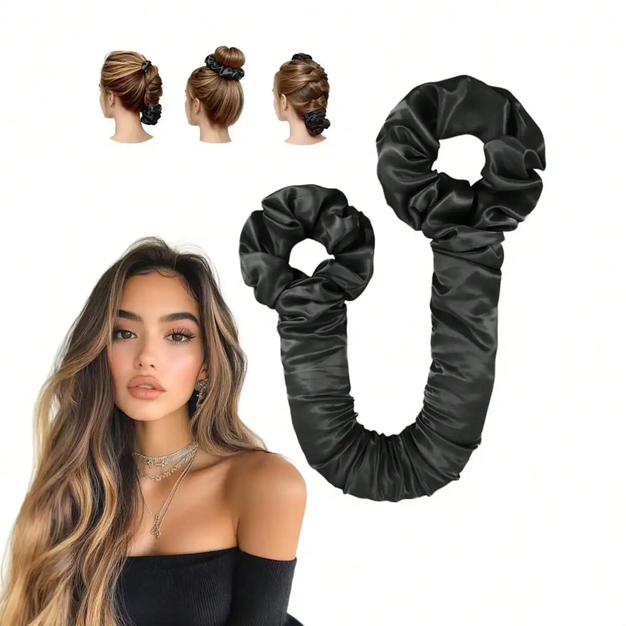 Satin-Haarband für Locken ohne Hitze, über Nacht wirksamer Lockenformer, weicher Scrunchie für natürliche Wellen, Styling-Tool – Detail 1