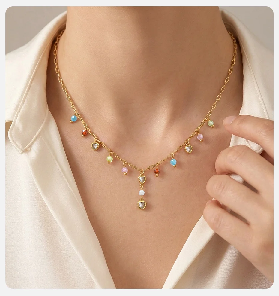 Vnox Boho Bunte Perlen-Anhänger-Halskette für Frauen, vergoldet, mit Schmetterlings-, Stern- und Mondanhängern, Schlüsselbein-Halskette, Urlaubsschmuck – Detail 4