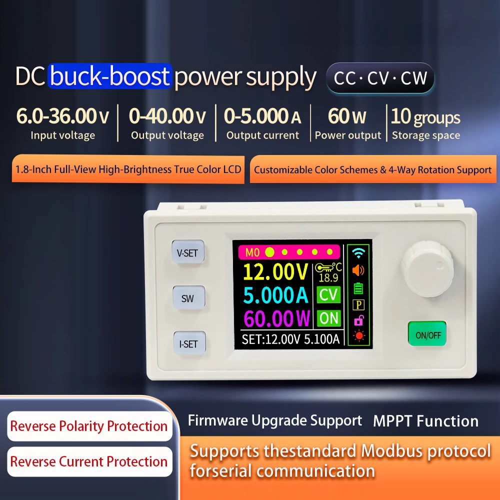 SK60S 5A 60W Anti-backflow CNC Adjustable DC Buck Boost Converter Power Supply Module 6-36V to 0-40V CC CV Solar Charge Module