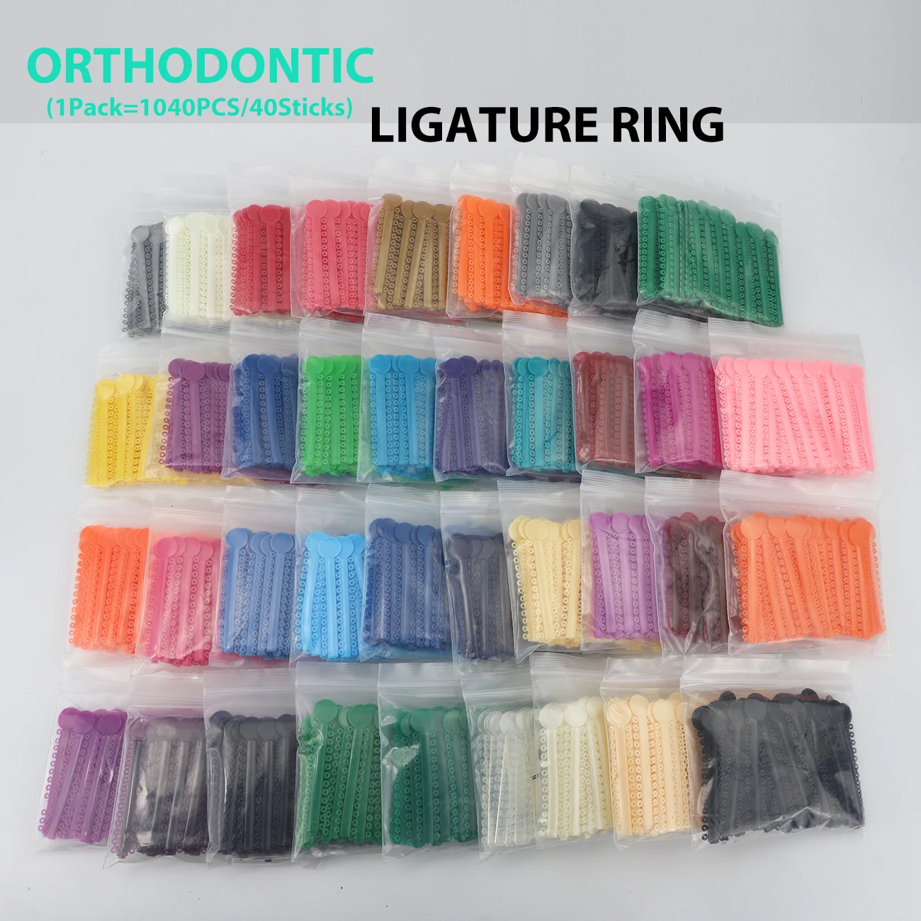 

Wholesale 1Pack=1040PCS/40Sticks Dental Orthodontic Elastic Ligature Ties Bands for Brackets Braces Colourful to Choose