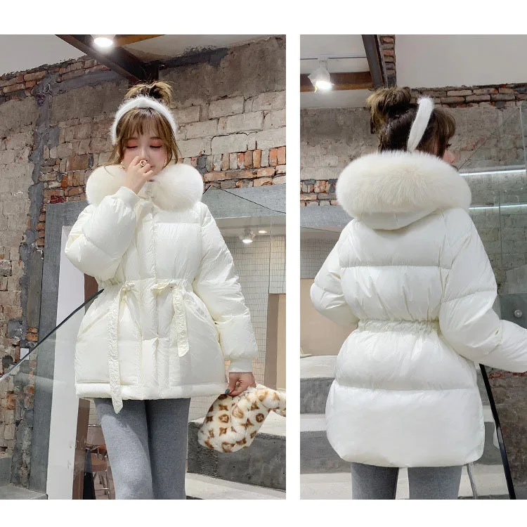 autumn and winter new fashion down jacket women\' loose waist fox big fur collar hooded coat