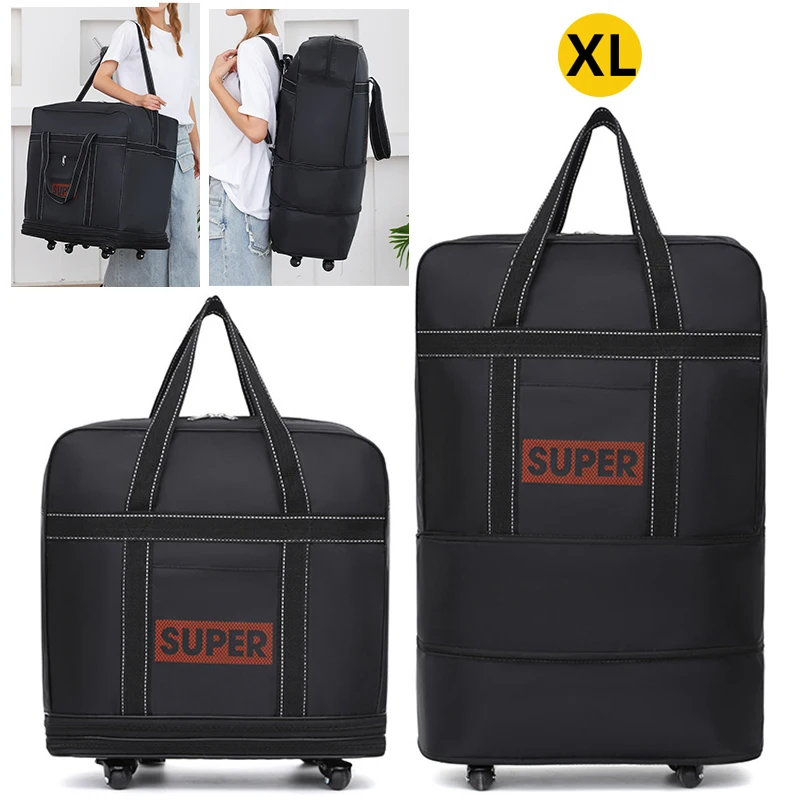 

Large Capacity Nylon Luggage Bag Expandable with Pulley Travelling Bags Fashionable Casual Durable Shoulder Bag Large Handbag