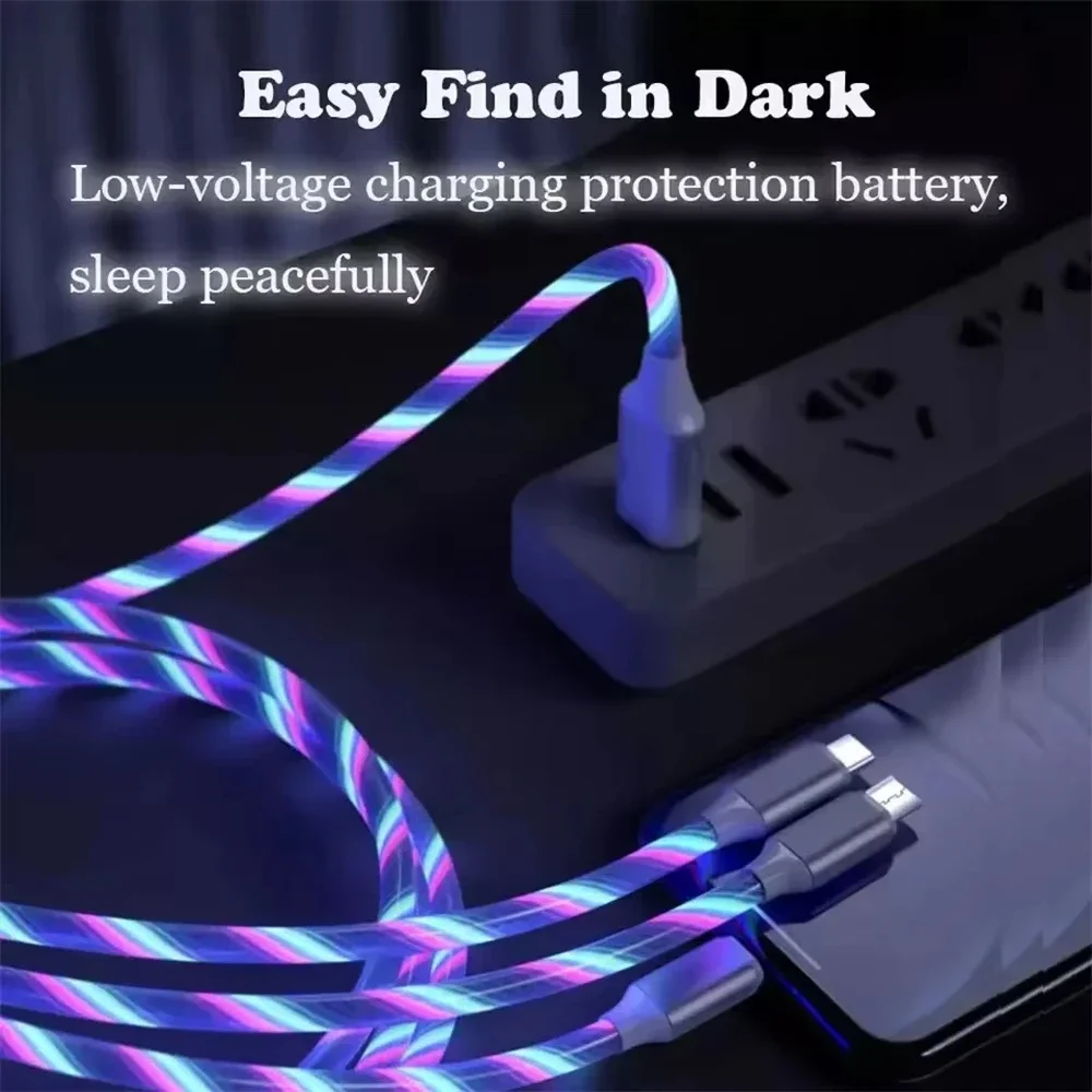 3in1 Luminous USB Type C Cable Fast Charging Cable Cord Glowing LED Cable for iPhone Samsung Xiaomi image 4