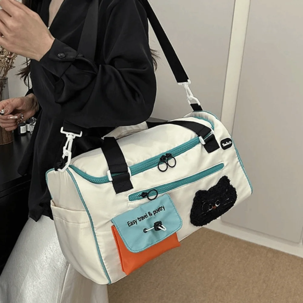 Nylon Cartoon Travel Duffel Bag Portable Crossbody Women's Fitness Handbag Wet Dry Separation Durable Shoulder Bag Travel