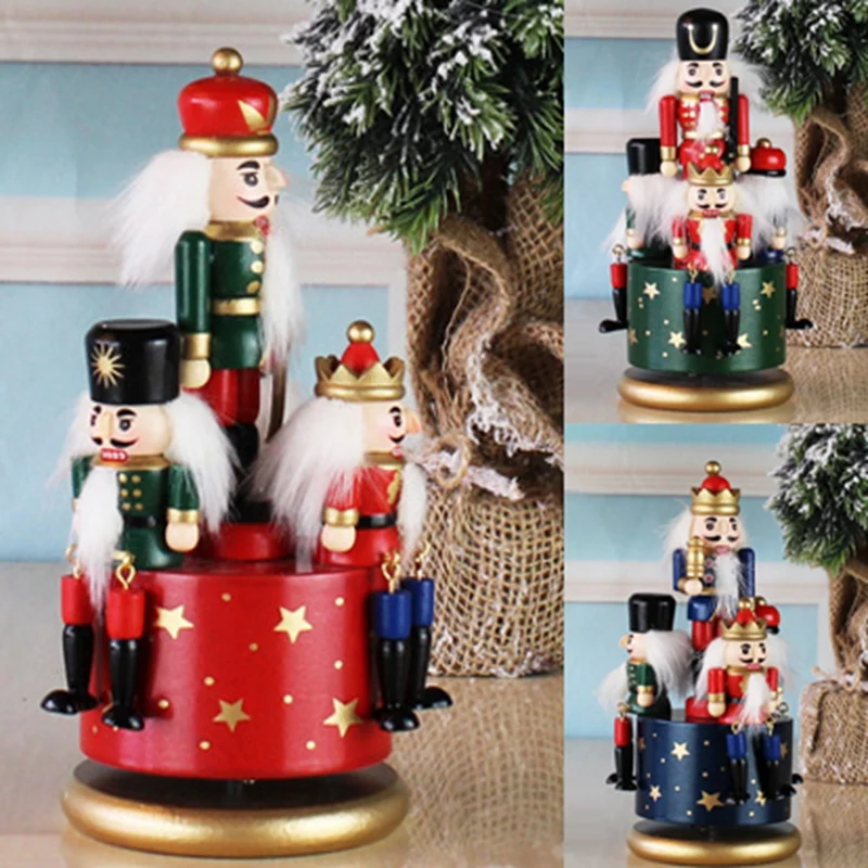 Nutcracker Kids Birthday Home Christmas Decoration Music Box DIY Wooden Nutcracker Toy Crafts Music box XMAS Gift Set