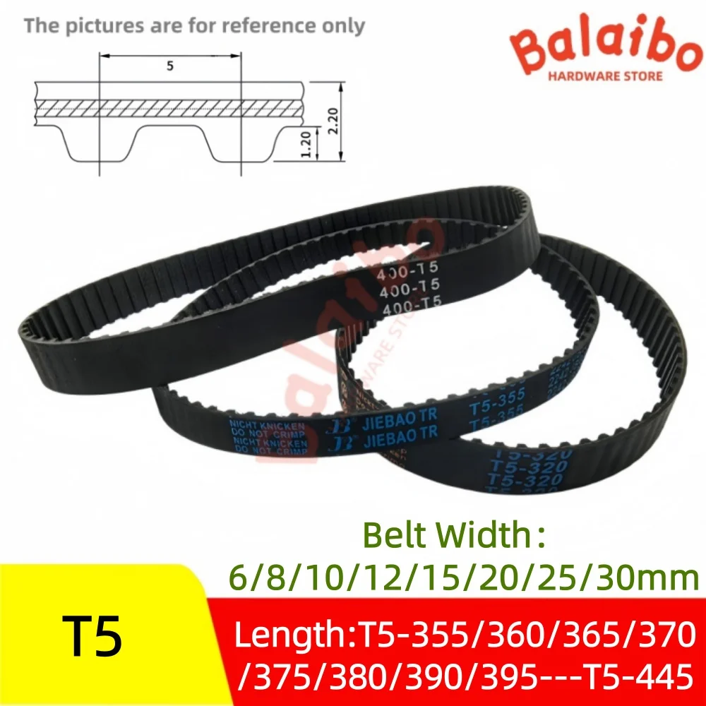 High Torque Rubber  T5 Timing Belt Width 6/8/10/12/15/20/25/30mm Length T5-355/360/365/370/375/380/390/395/400/410/415---T5-445