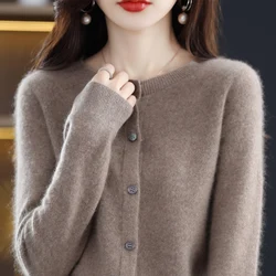 100% merino sweater women's first-line ready-to-wear cashmere cardigan solid color autumn and winter ladies' top