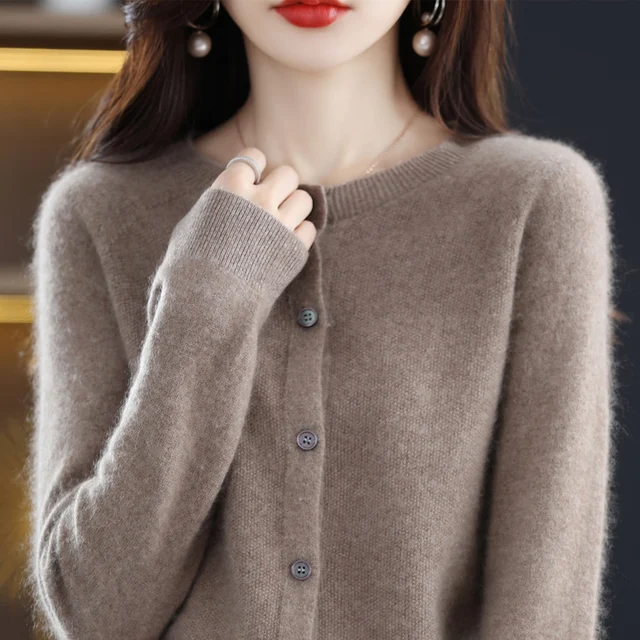 100% merino sweter damski pierwszej linii gotowy do noszenia kaszmirowy kardigan jednokolorowe jesienne i zimowe damski top