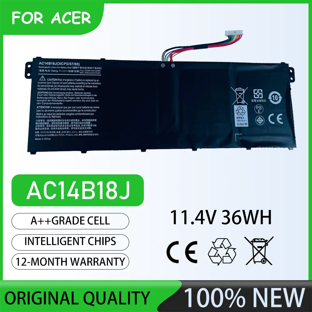 Batería de 11,4 V, 36 Wh, código AC14B18J: batería para portátil AC14B13J para Acer Aspire E3-111, Aspire E3-112, Aspire E3-112M Aspire ES1-511