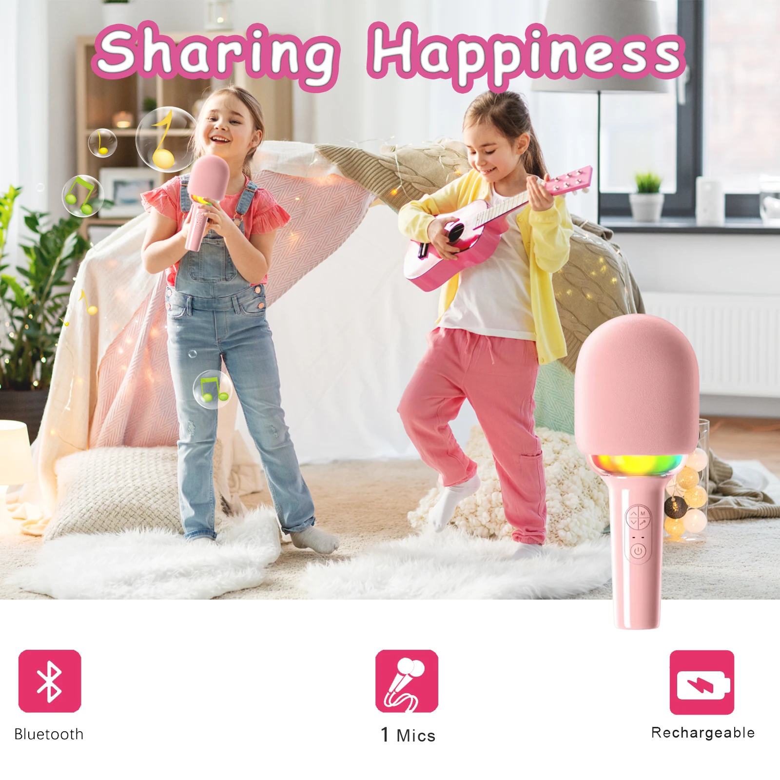 Machine de karaoké portable pour enfants et adultes, système de haut-parleurs PA, 2 sans fil, lumière LED colorée