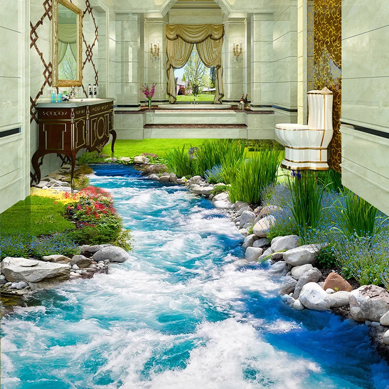 Photo Wallpaper PVC Self-adhesive Waterproof 3D Floor Tiles Mural Sticker Classic Waterfalls Landscape Papel De Parede 3D Fresco