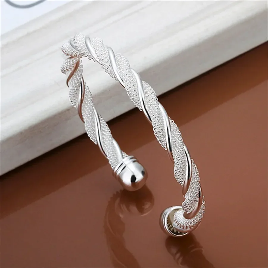 9B020 Valentine\'s day Christmas gift fashion silver Plated Lovely Mesh hot Bracelet Bangle jewelry wholesale factory price