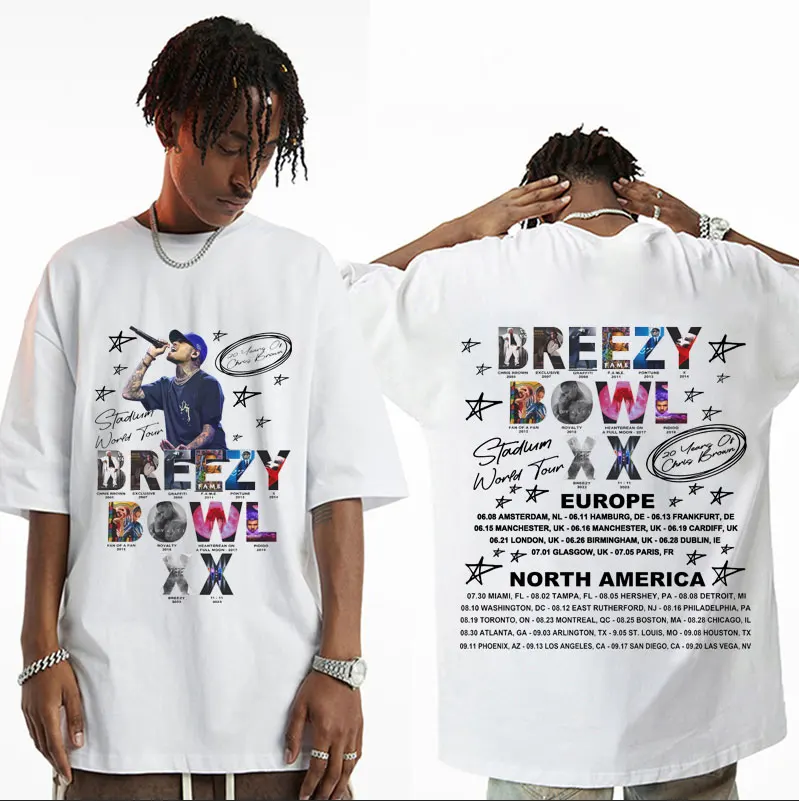 

Rapper Chris Brown Breezy Bowl XX Tour 2025 T Shirt Hip Hop Fashion Y2k Clothing T-shirt Men Women Casual Short Sleeve T-shirts