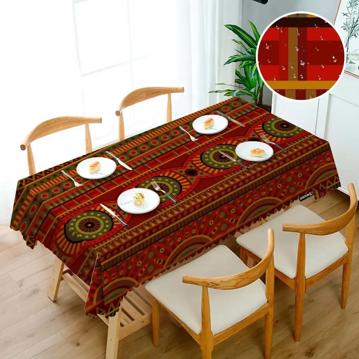 African Ethnic Style Geometric Waterproof Tablecloth Holiday Party Decor Washable Rectangle Table Cloths Home Dining Table Decor