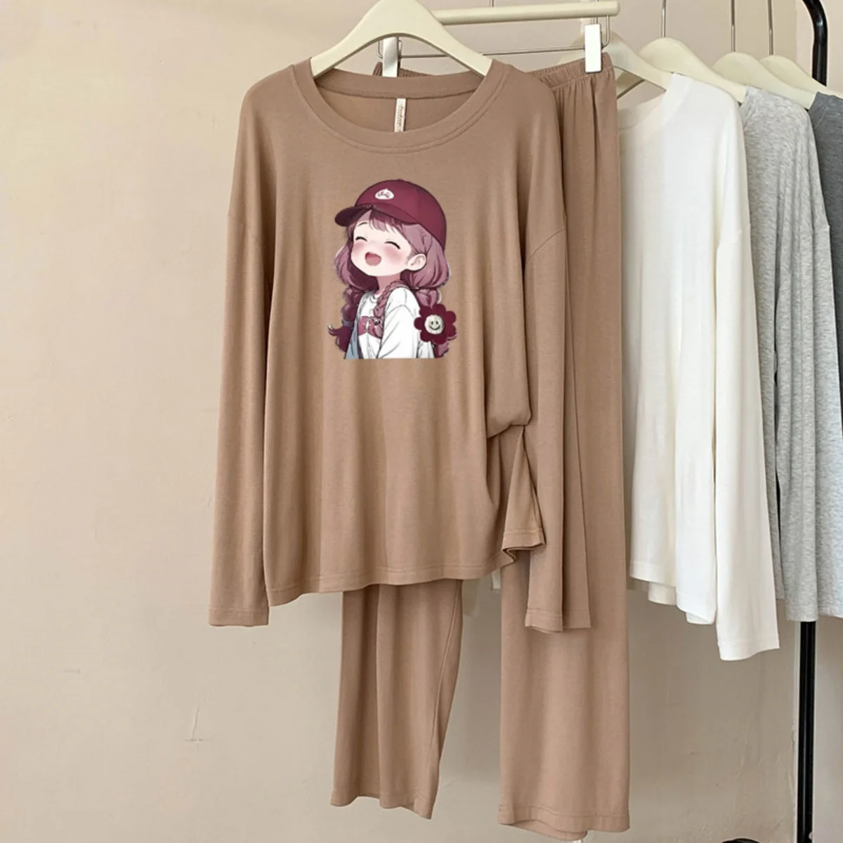 

A73 модальные пижамы женские весенне-осенние новые повседневные дышащие комплекты домашней одежды в клетку с круглым вырезом и длинными рукавами