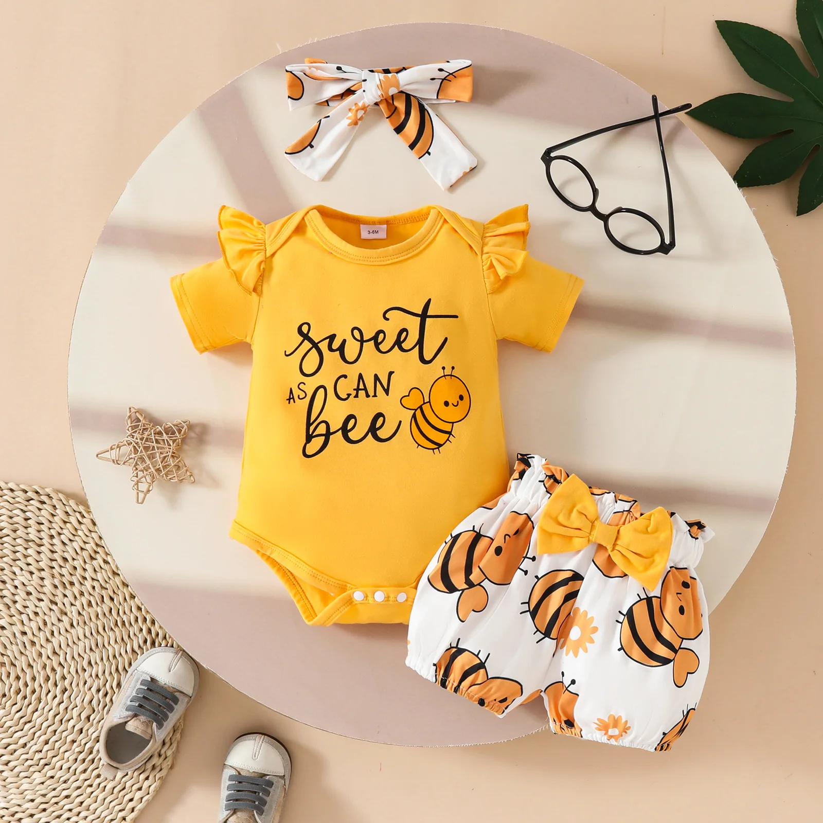 

Baby Shorts Suit Cotton Triangle Short Sleeve Girl Letter Animal Alphabet Printing Top Belt Flower Cute Color Pants Summer