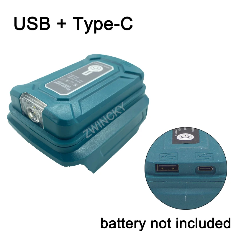 Für Makita/HongSong/BoDa/FoGo 18V Li-Ionen-Akku-Adapter mit LED-Lampe Taschenlampe Dual USB Typ C Handy-Ladegerät – Detail 8