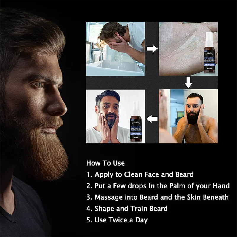 Olio per la crescita della barba siero olio essenziale per barba a crescita rapida uomo crema idratante per barba olio di semi d'uva nutre i bulbi dei capelli cura 30ml