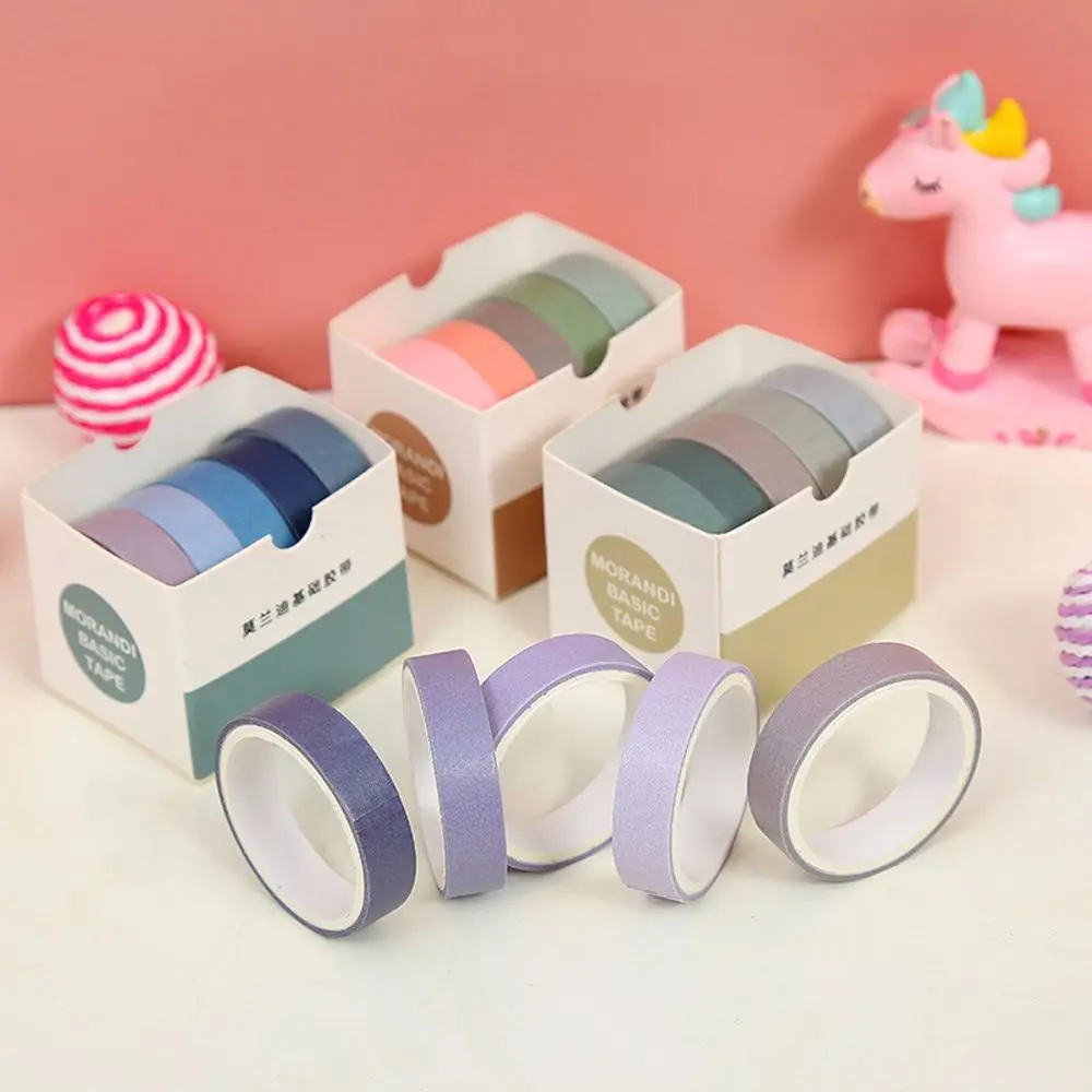 5Rolls/box Solid Color Students Stationery Handbook Tape Scrapbooking Adhesive Tape Masking Tape Tape Set Decorative Tape
