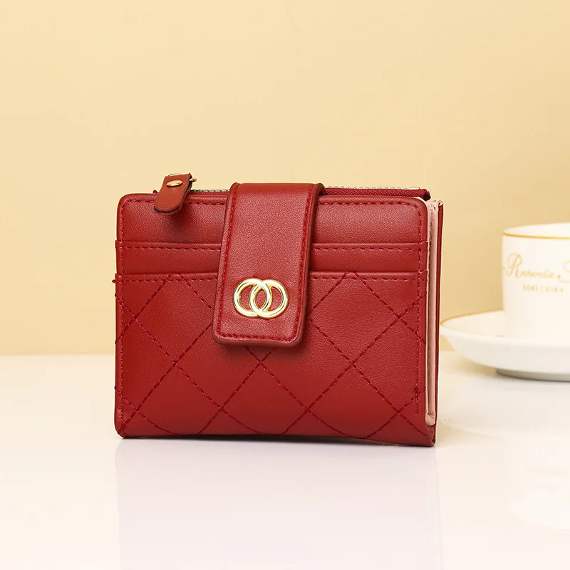 Women's Short Wallet Light Luxury Small Fragrant Wind Embroidered Thread Card Bag Change Bag