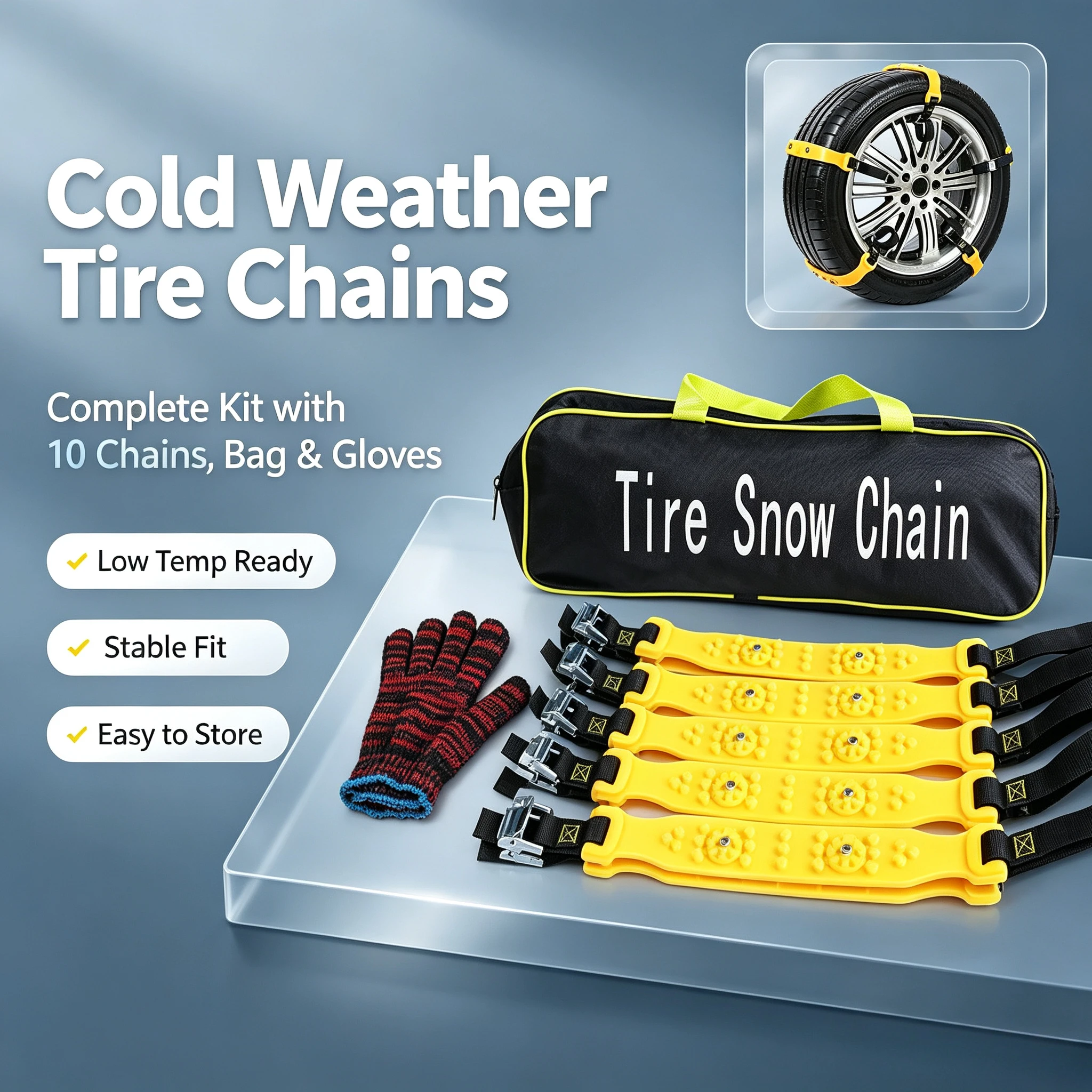 10PCS Winter Snow Tire Chains For Motorcycle And Car Off Road Anti Skid Wheel Slip Resistant Band Chains For Cold Weather Travel