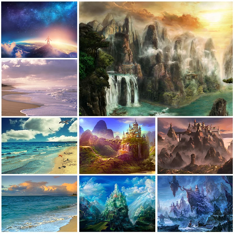 Landscape 5D Diamond Painting Beautiful Waterfall Beach Diamond Painting Inlaid Full Diamond Embroidery Painting Home Decoration