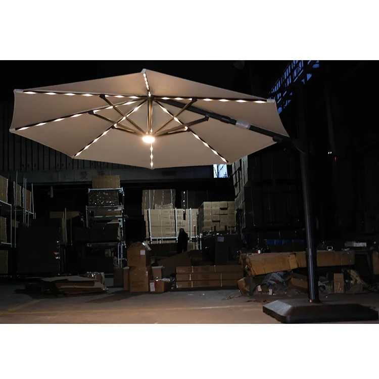 Modern Square Shape Solar LED Aluminum Patio Umbrella with Waterproof Fabric for Courtyard & Beach Use