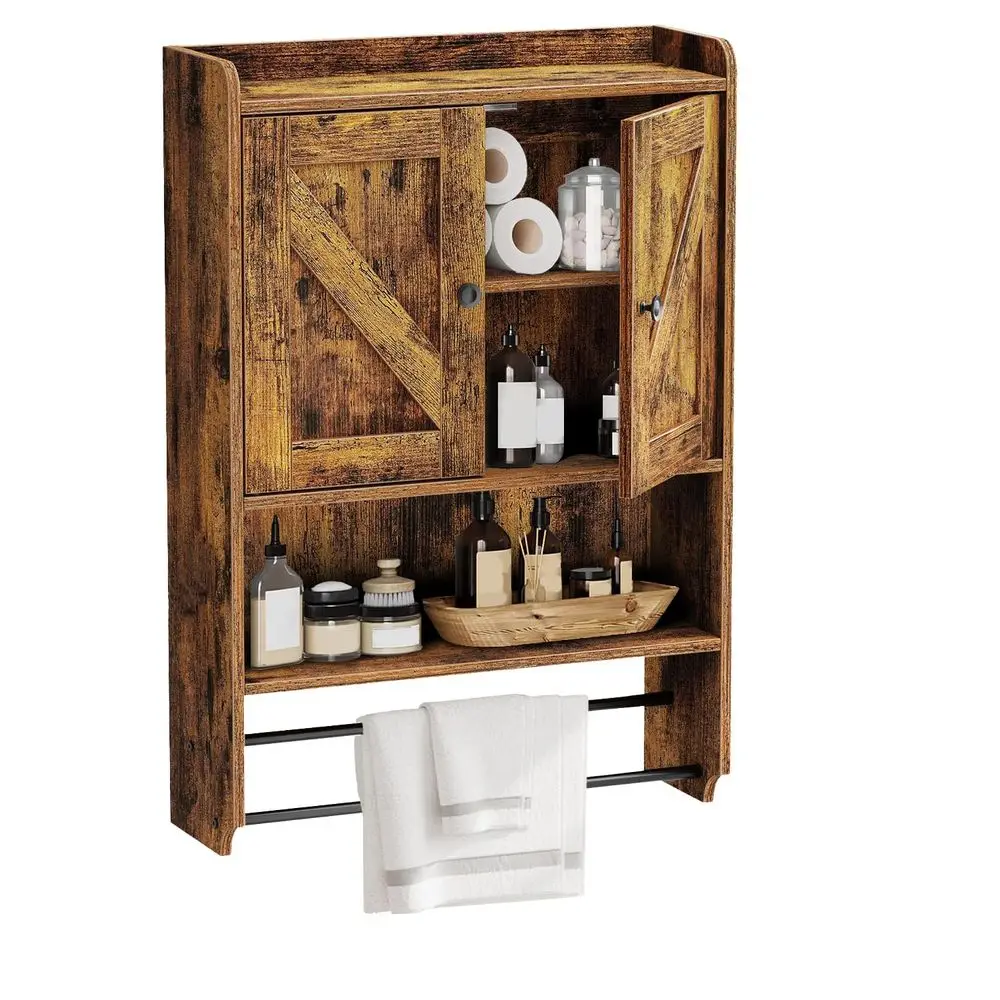 Mueble Baño Montado en la Pared con 2 Estantes y 2 Toalleros, Botiquín con 2 Puertas, Gabinete de Almacenamiento Sobre el Inodoro