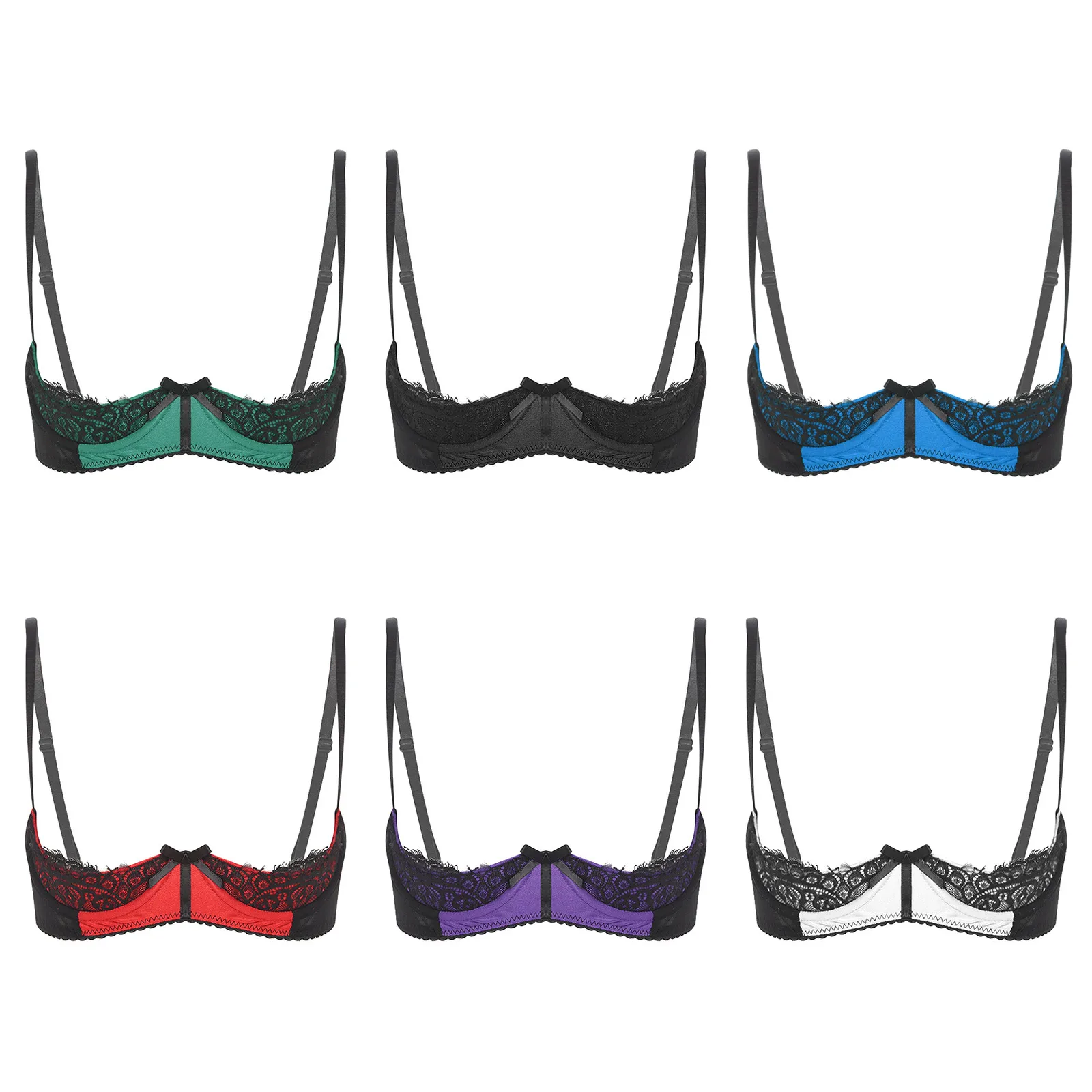 Vrouwen Sexy Half Cups Beha Tops Ondergoed Blootgestelde Tepels Bralette Verstelbare Bandjes Beugel Sheer Lace Push Up Beha