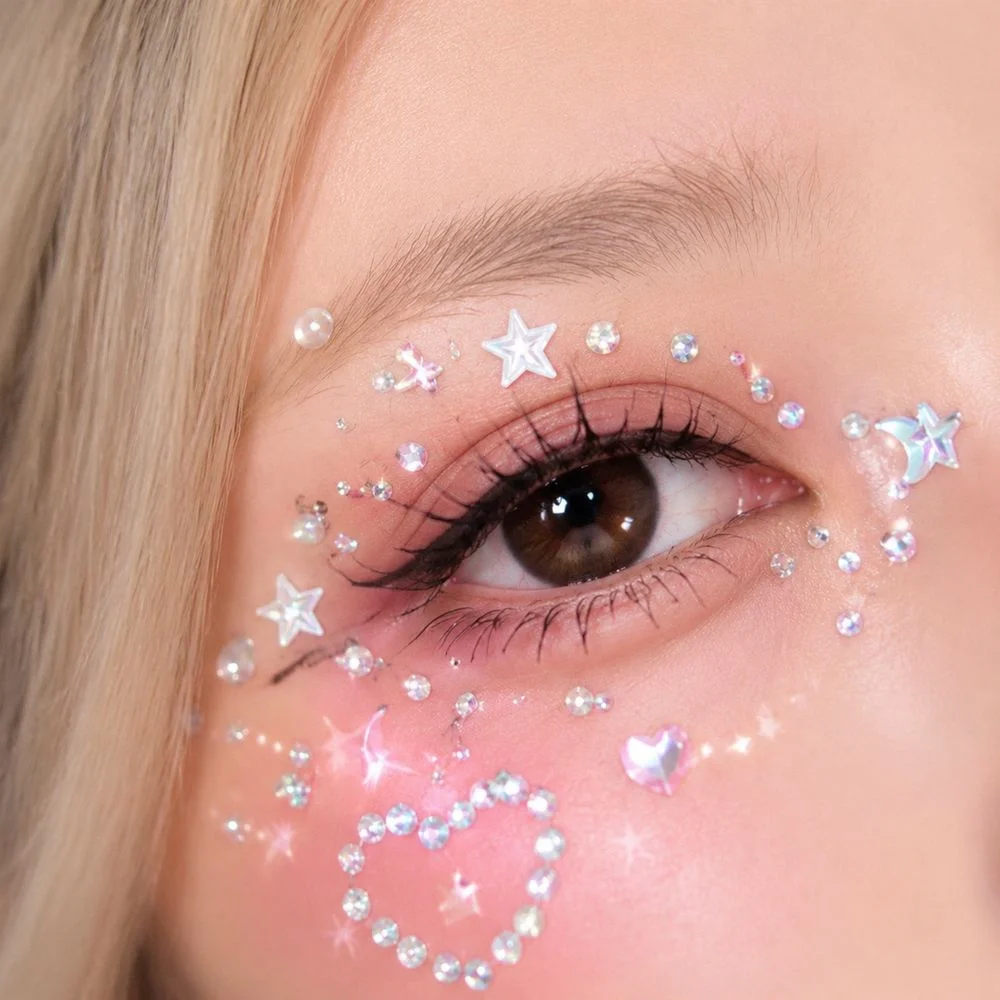 3Pcs/Set Mixed Moon Star Heart Face Jewels Self‑Adhesive Crystal Rhinestone Stickers For Rave Cosplay Festival Body Eye Decals
