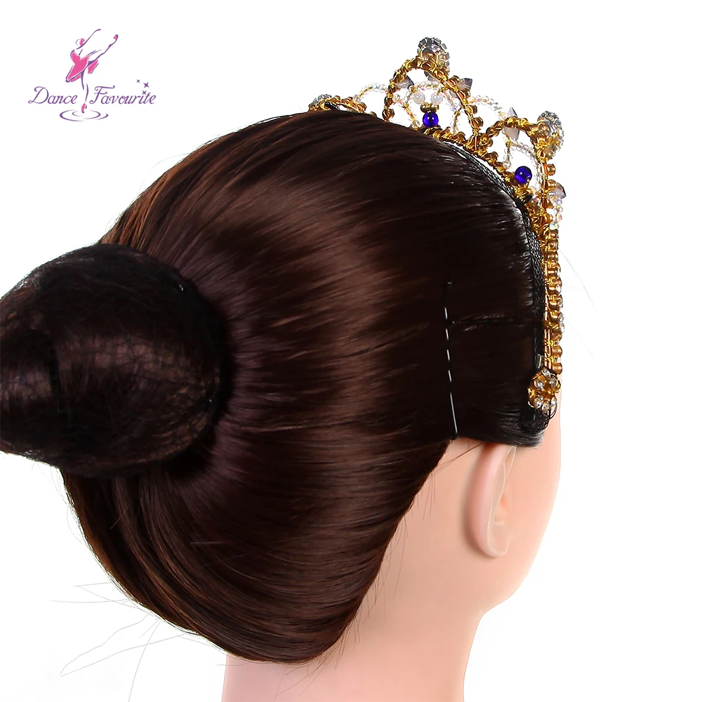 HB051 Gold Sequin Ballet Tiara Hair with Royal Blue Stone Accessories Girls Ballerina Headdress