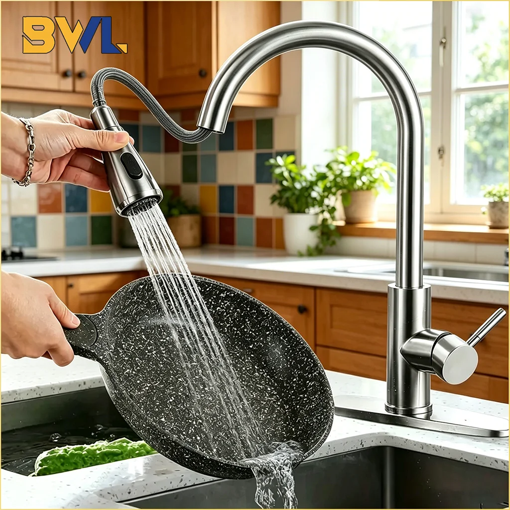 

Kitchen Faucets Stainless Steel Pull Out Kitchen Sink Water Tap Deck Mounted Mixer Stream Sprayer Head Hot Cold Taps