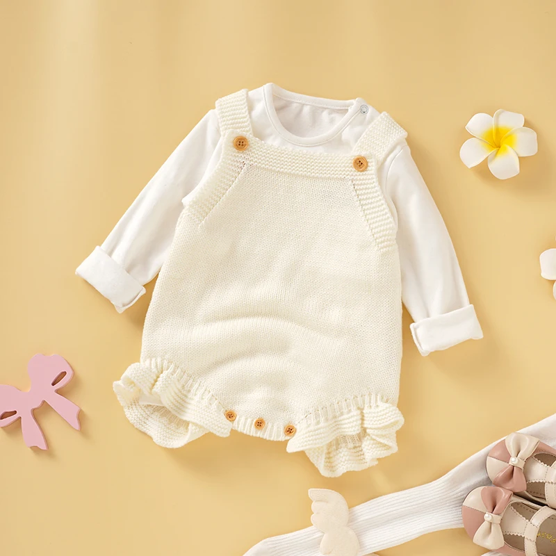 Baby Bodysuit Knitted Infant Girl Jumpsuit Sleeveless Tops Newborn Children Clothing 0-18M Overalls Fashion Solid Ruffles Romper