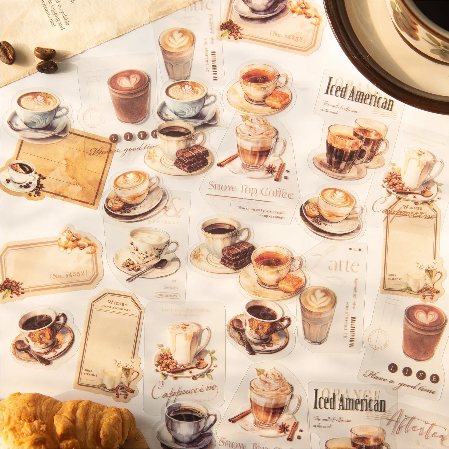 30pcs Watercolor Coffee PET Stickers A Cup Of Coffee Time Series Hand Tent DIY Decorative Collage Coffee Mug Stickers