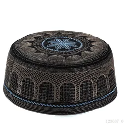 Embroidery Islamic Clothing Men Worship Hat Muslim Prayer Cap Casual Saudi Money Arab UAE Hats Islam Accessories Man Homme Kipa