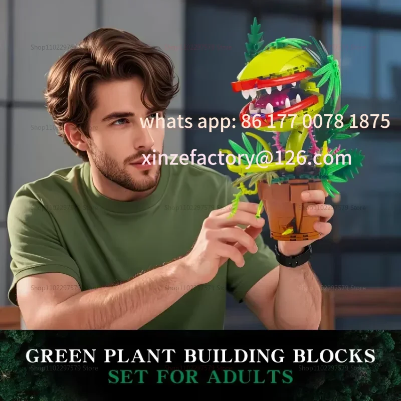 Customizable Cannibal Flower Building Block Kit 300+PCS Potted Plants Flower Model Bricks Assemble Toys For Kids Coll