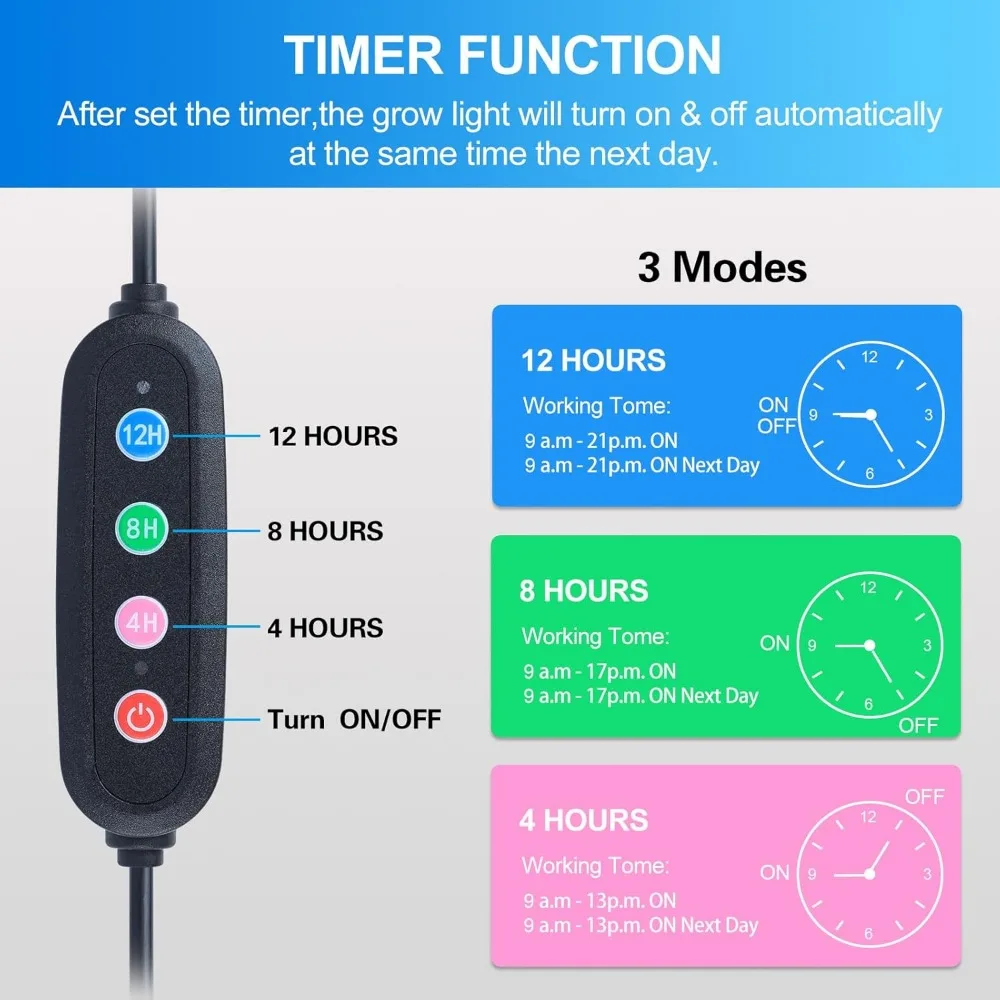 Luz de cultivo LED de 6 cabezales con soporte y temporizador, altura ajustable de 54 W para plantas de interior, bonsái, inicio de semillas