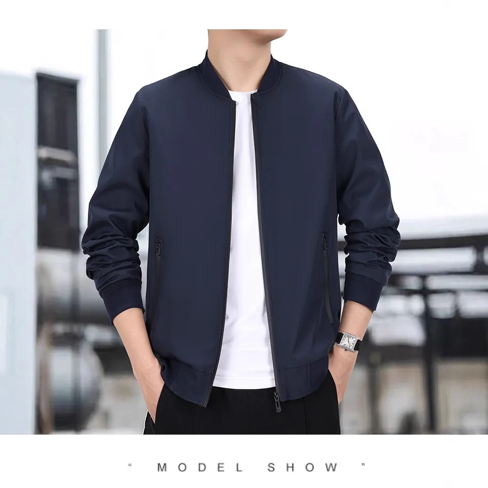 Nueva Chaqueta Casual de Longitud Media para Hombre 717, Estilo Business para Primavera y Otoño, Chaqueta Ligera de Béisbol, Fibra de Poliéster que Absorbe la Humedad