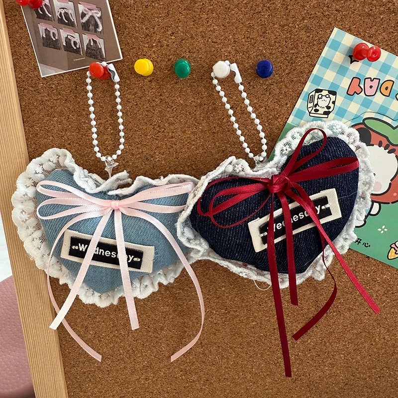 

Cute Denim Love Ribbon Keyring Charm Jewelry Gift for Young Ladies and Bag Enhancements