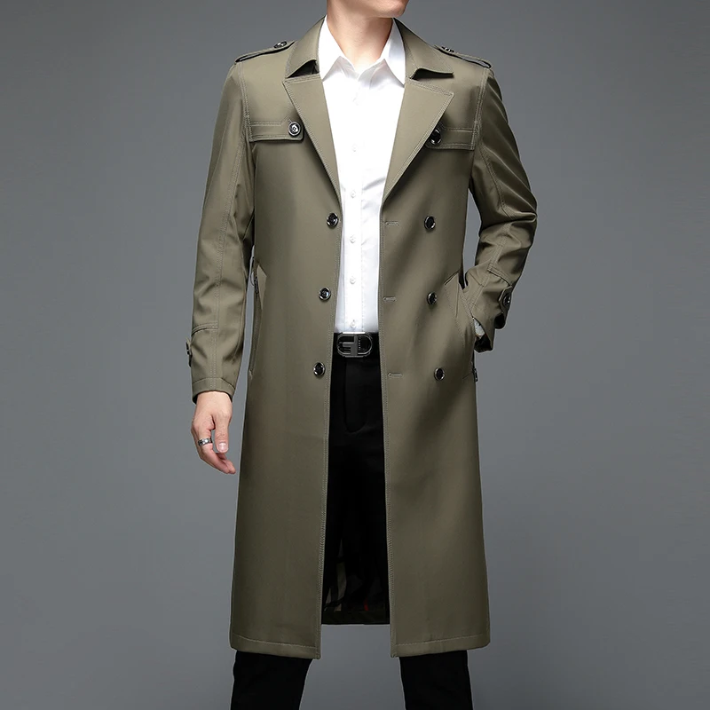 

Spring Autumn Streetwear Fashion Trench Coat Men's Designer Overlong British Coats Man's Clothing With Epaulets Men's Jackets