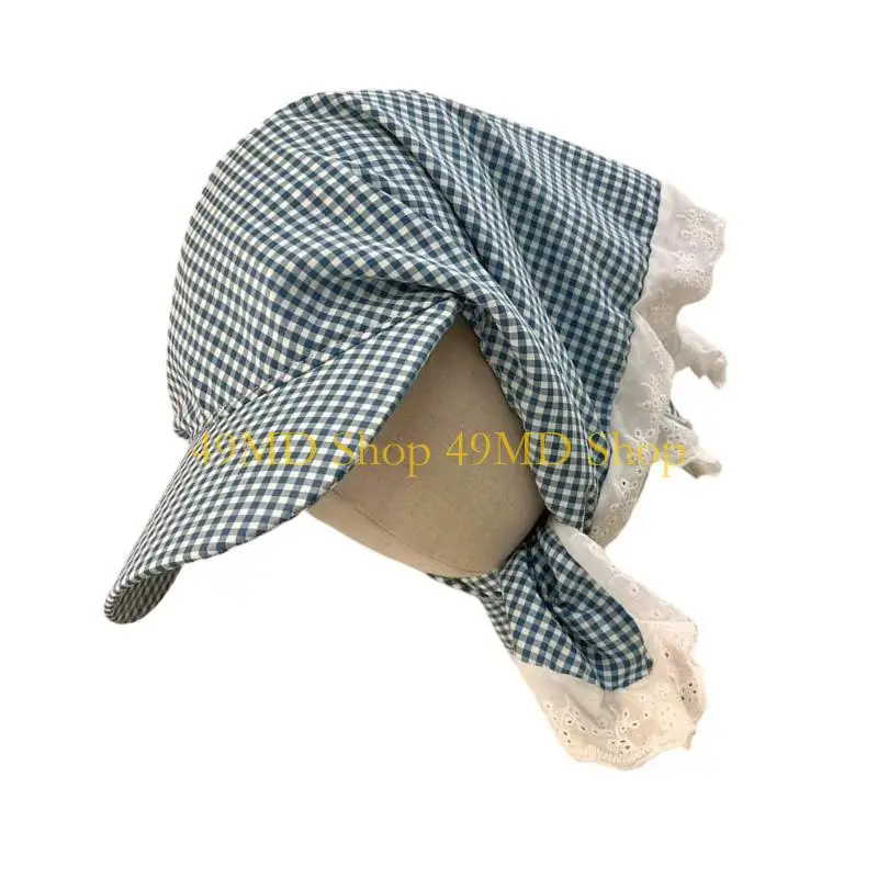 

49MD Elegant Plaided Headscarf Hat Soft Bandana Headcover Hat For Women Camping Picnics