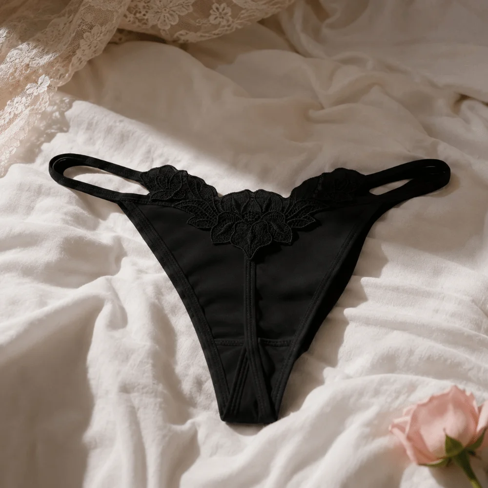 Sweet Low Waist T-back Briefs Hollow Out Lingerie Women Thong Elegant Thin Belt Embroidery Panties Gifts