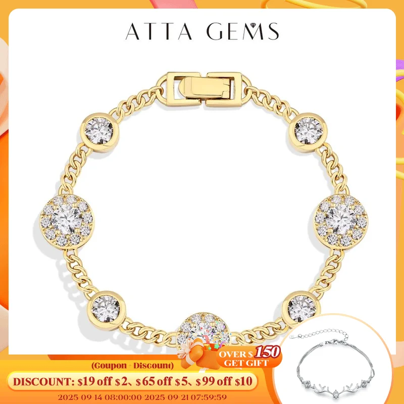

ATTAGEMS Luxury Moissanite Bracelet for Women S925 Silver Yellow Gold Plated Round halo D Color VVS1 Diamond Wedding Jewelry New