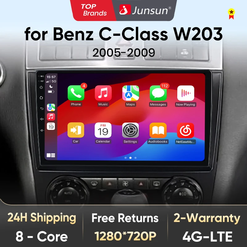 Junsun V1 Wireless CarPlay Android Auto Radio For Mercedes Benz C Class W203 2005-2009 C230 Car Multimedia GPS 2din autoradio